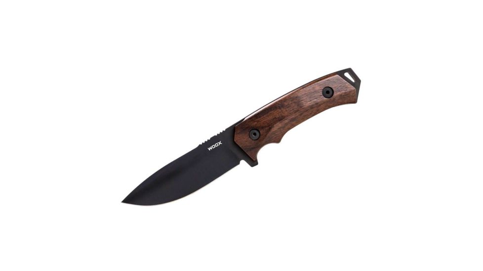 WOOX Rock 62 Fixed Blade Knife, 4.25 in, Drop Point, Mil-Spec Black, Sleipner Steel Blade, Plain American Walnut Handle, BU.KNF001.01