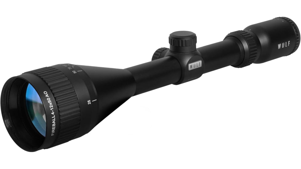 Wulf Optics Fireball 4-12x50 AO Rifle Scope, 1in Tube, Second Focal Plane, Half Mil-Dot Reticle, Black, WU9101