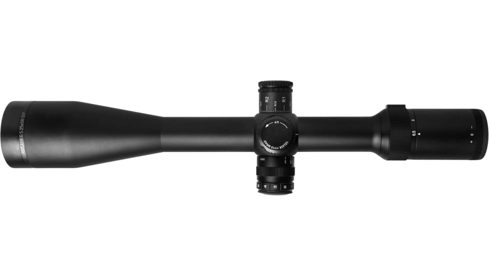 Wulf Optics Hurricane 6.5-25x50 Rifle Scope, 30mm Tube, Second Focal Plane, Red/Blue Half Mildot Reticle, Black, WU9105