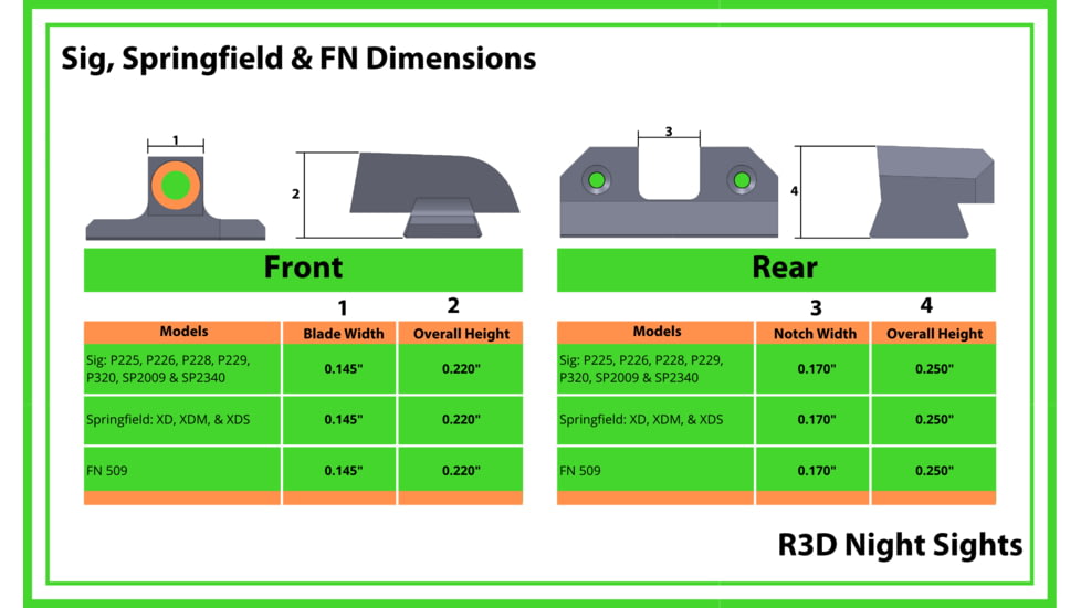 XS Sight Systems R3D Night Sights for Springfield HellCat OSP, Green, SP-R013P-6G