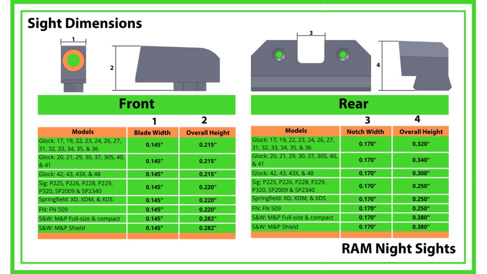XS Sight Systems R3D Night Sights, Tritium, Green, Smith &amp; Wesson M&amp;P Shield/ M&amp;P M2.0 Shield, Black, SW-R033S-6G