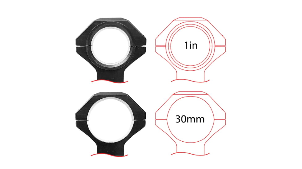 XTS 30mm - 1 in Multi-Sized Uni-Mount Scope Rings, Black, XTS-1IN-30MM
