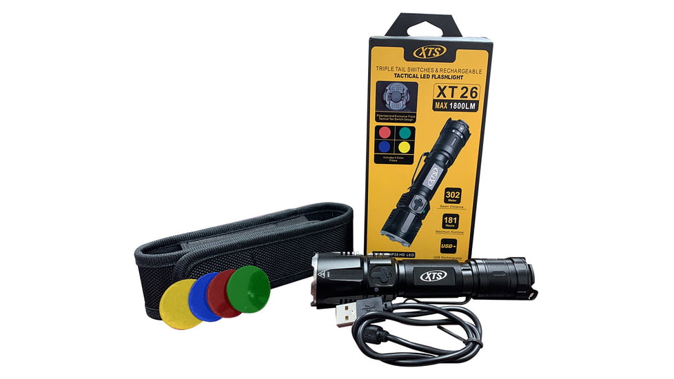 XTS Tactical Flashlight 1800 Lumens, Black, XT-26