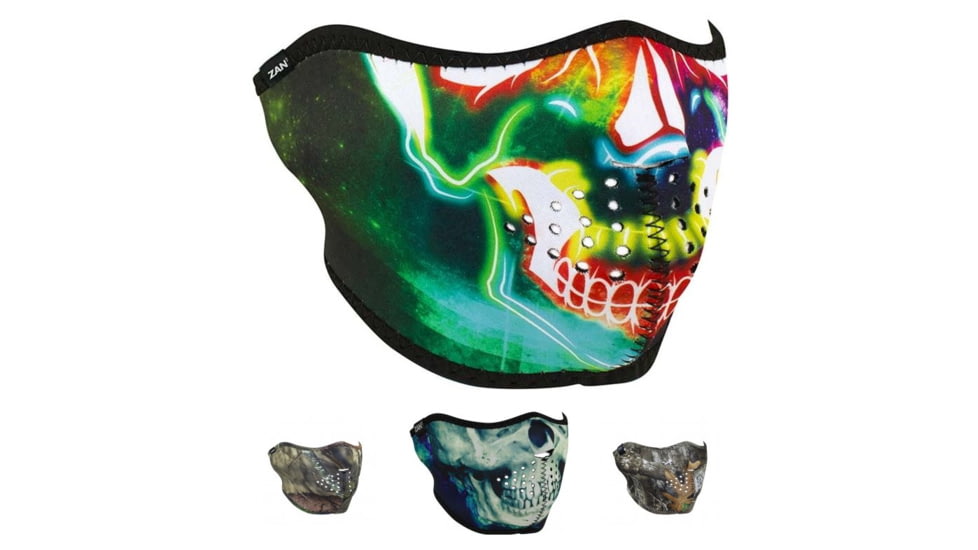 Zan Headgear Neoprene Half Face Mask, Electric Skull, Mossy Oak Break-Up Country, Paint Skull, Realtree Edge