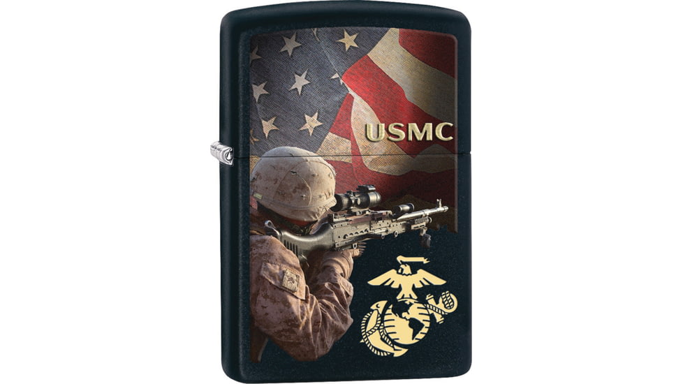 Zippo USMC Lighter, Black Matte, 1.44 x 2.25, 218-077633