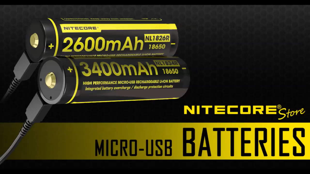 opplanet nitecore micro usb rechargeable 18650 batteries nl1826r nl1834r for high drain devices video